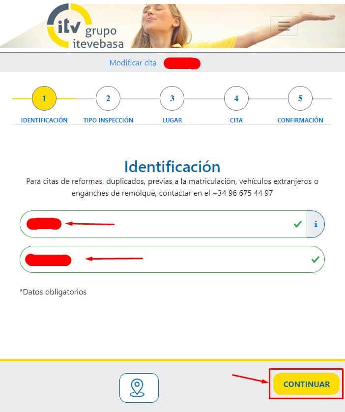 Introduce matrícula y móvil