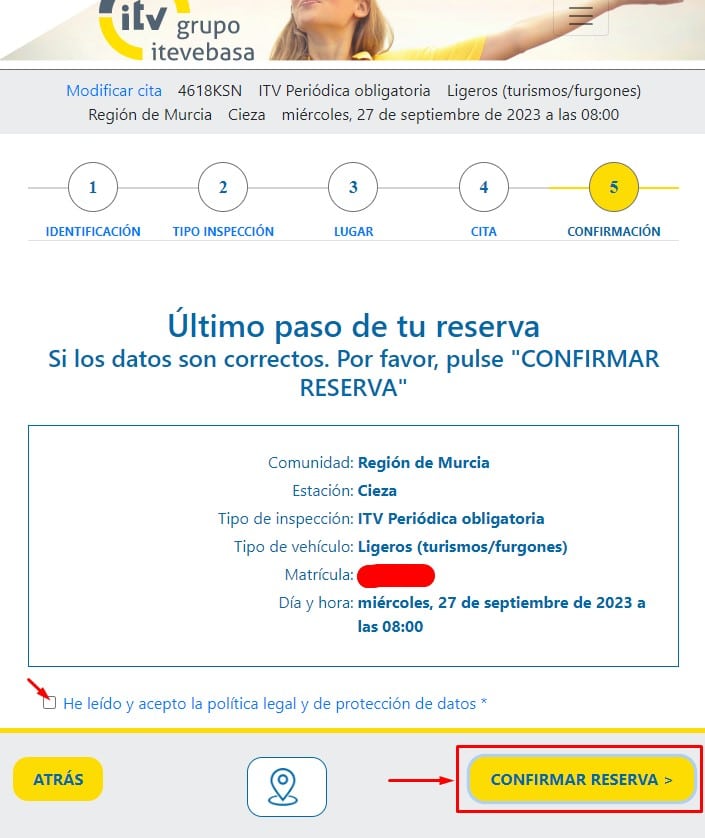 Confirma la reserva