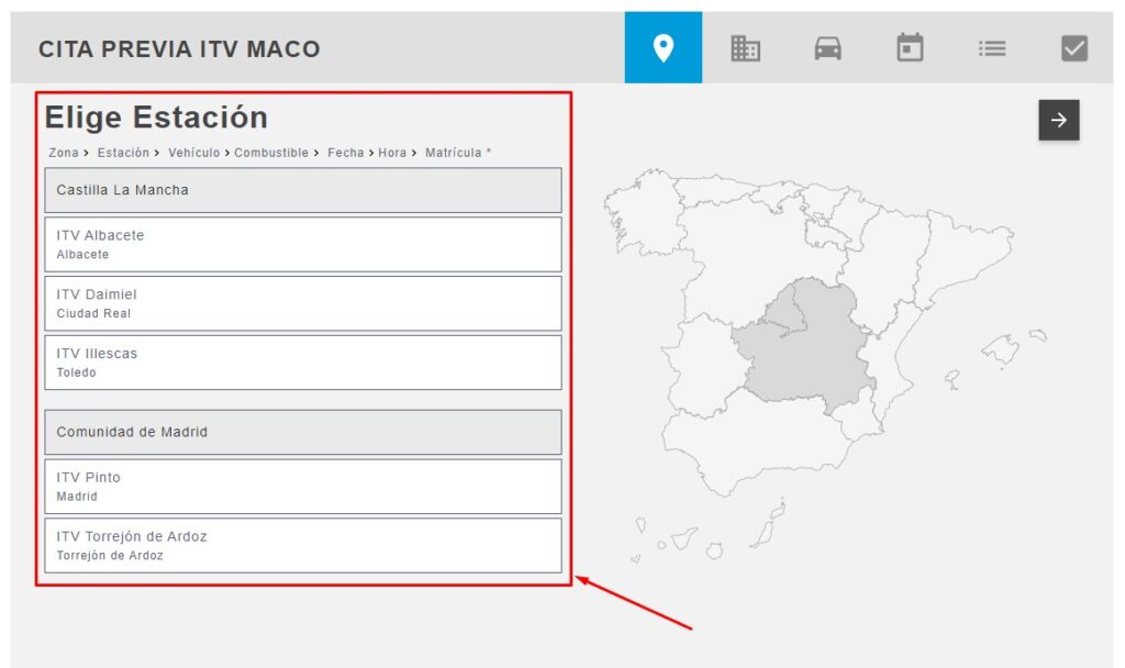 Abre la web de Maco y selecciona la estación