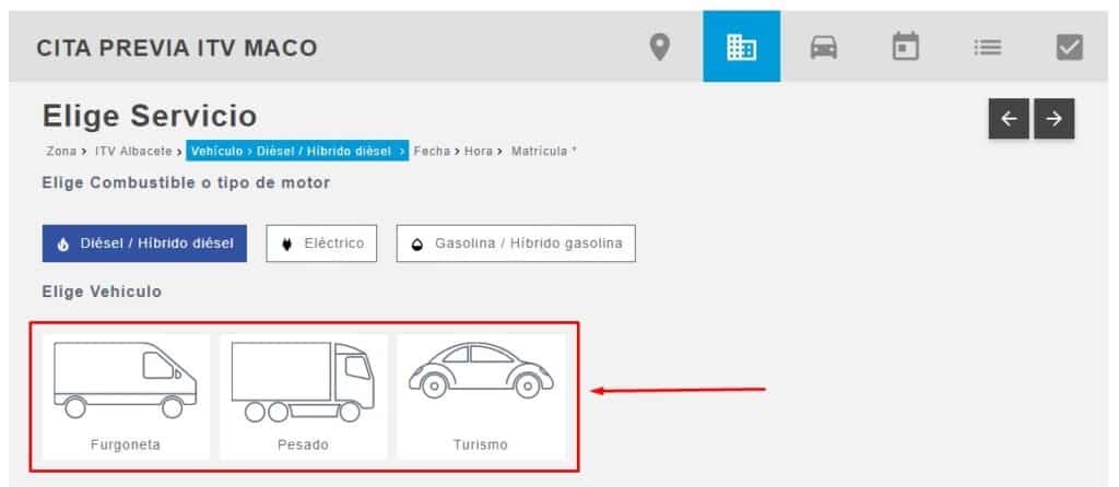 Elige el tipo de vehículo