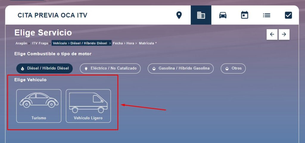 Elige el tipo de vehículo