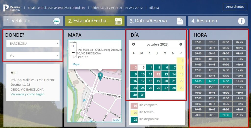 Elige la estación, fecha y hora