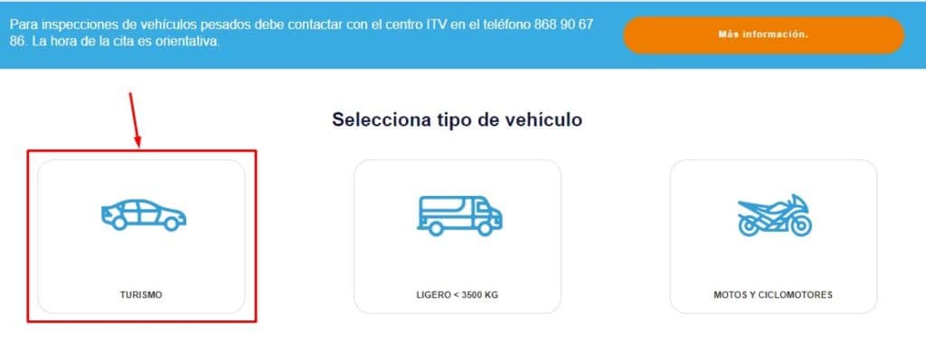 Confirma el tipo de vehículo