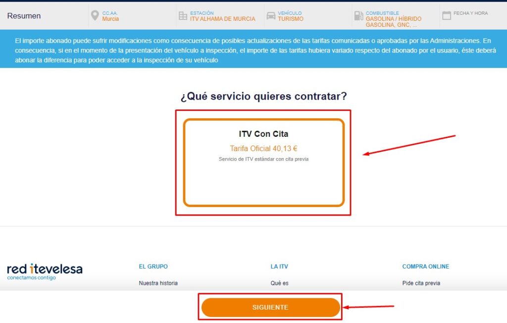 Selecciona el servicio