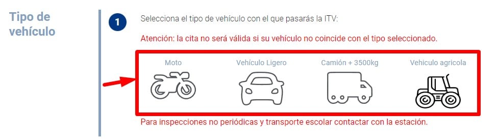 Selecciona el tipo de vehículo