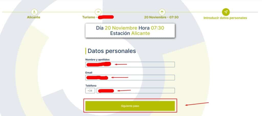 Rellena los datos personales