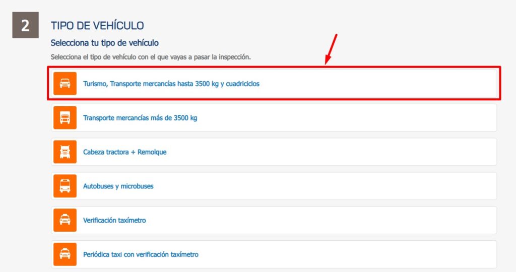 Confirma el tipo de vehículo