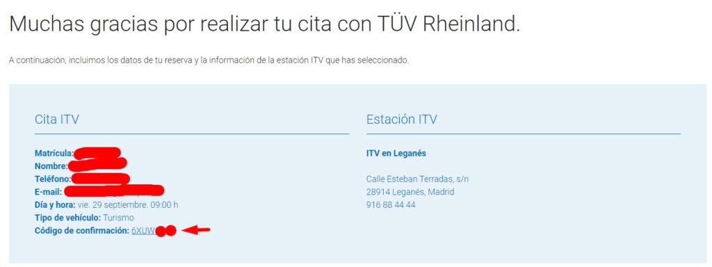 Guarda el código de confirmación