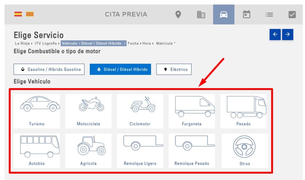 Elige el tipo de vehículo